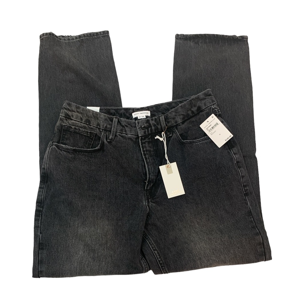 Good American Black Washed Straight-Leg Jeans